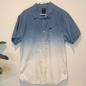 RVCA Men's Casual Blue and White Ombre Shirt - XL